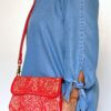 Hand Tooled Red Leather Bag, Easy Convert Wristlet, Clutch, or Cross Body With Solid Brass Scissor Snaps - Image 2